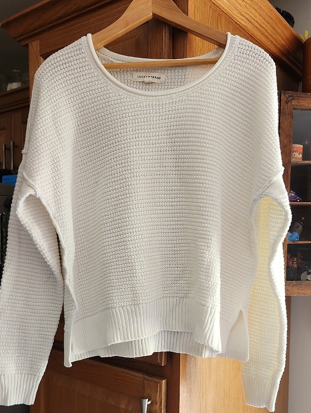 Lucky Brand Cream Waffle Knit Crewneck Sweater Medium